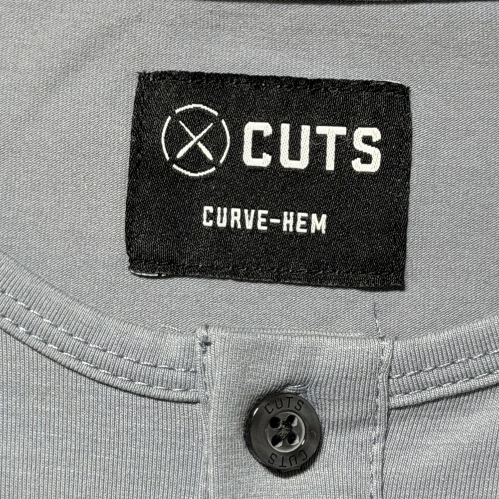 Cuts Clothing Mens Long Sleeve‎ Henley Gray Pyca Pro Curve Hem Shirt